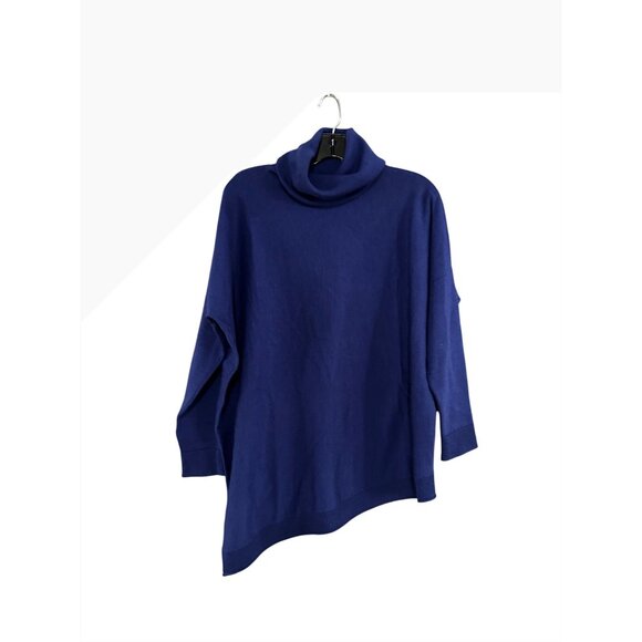 Eileen Fisher Royal Blue Merino Wool Turtleneck Asymmetrical Hem Sweater SMALL - Picture 1 of 6